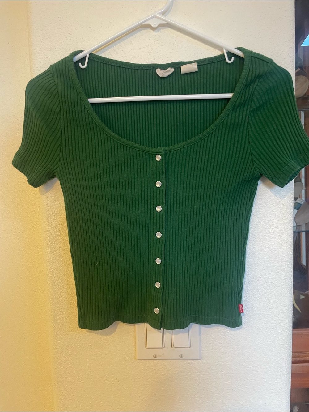 Levi's Dark Green Ribbed Button-Front Scoop Neck Tee